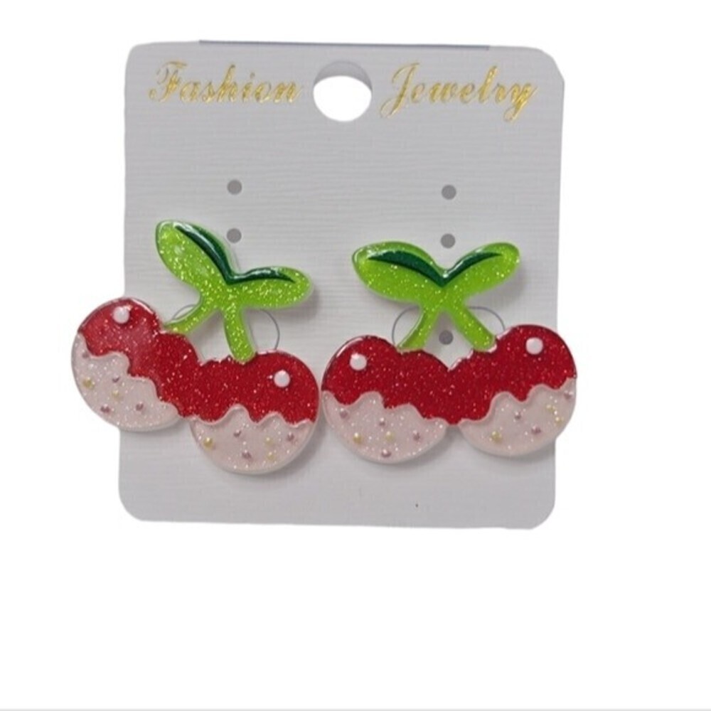 NWT Cherry Shaped Red Green Stud Earrings